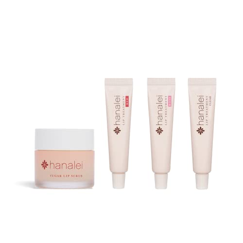 Hanalei Sugar Lip Scrub And Travel-Size 3 Pack Lip Treatment (Multi-Colored) Bundle, Made With Raw Cane Sugar And Real Hawaiian Kukui Nut Oil (Cruelty Free, Paraben Free) #TOP28