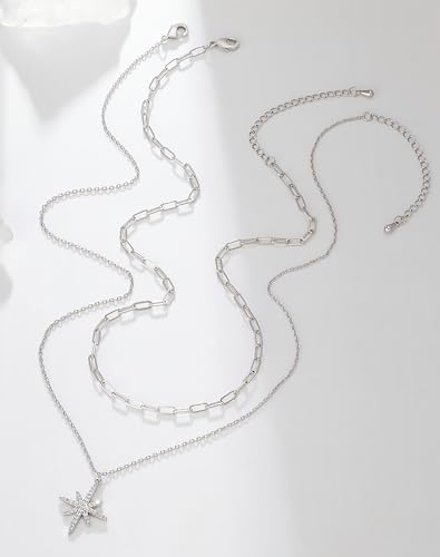 Gold Necklace for Women Dainty Layered Diamond Necklace Trendy 14K Gold Plated Paperclip Choker Necklaces Cute Minimalist Open Oval Star Necklaces Jewelry for Women Gifts