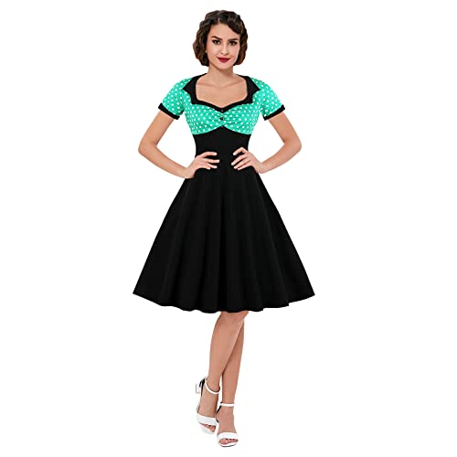 Image of KILLREAL Women's Vintage Polka Dot Print A-Line Pin Up Style Sleeveless Cocktail Party Casual Dress