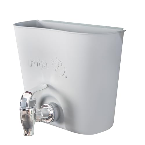 roba Wasserbehälter für Matschküchen & Wassertische - Robuster Kunststoffbehälter mit Wasserhahn - Zubehör für Outdoor-Kinderküchen - Einhängbar bis 18 mm Brettdicke - Wetterfest - Grau