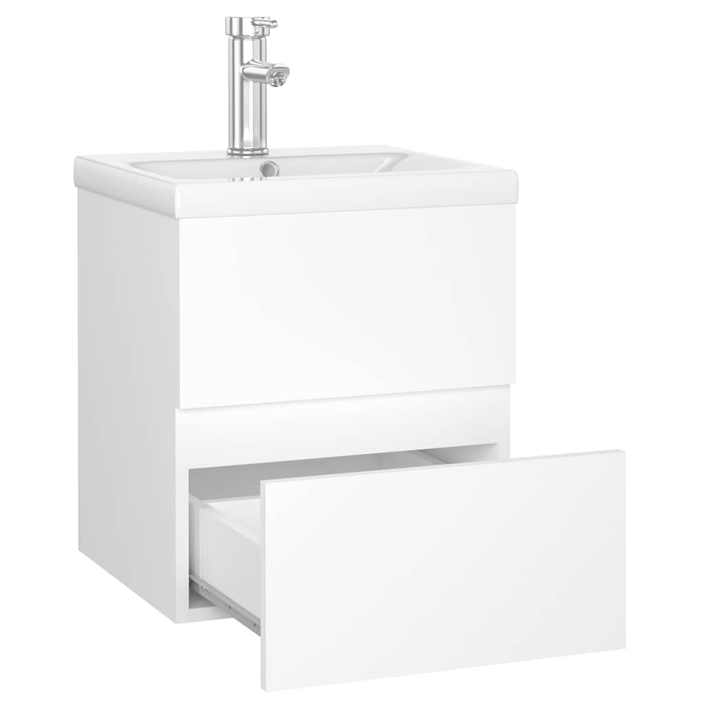 Szafka pod umywalkę, biała, wykonana z materiału drewnopochodnego z ceramiki, 41 x 38,5 x 45 cm, 1 szuflada, zestaw odpływowy Push-Open, meble łazienkowe do łazienki i WC dla gości z miejscem