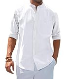 siliteelon Men's Shirts White Grandad Collar Long...