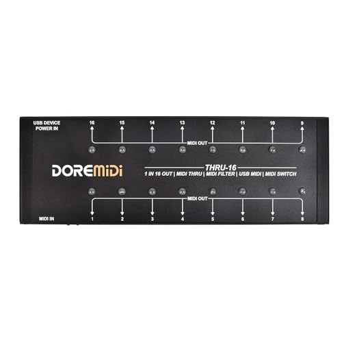 DOREMiDi MIDI THRU-16 Box Filter&Switch 1 MIDI input into 16 MIDI outputs and each MIDI output can edit MIDI filters(THRU-16)
