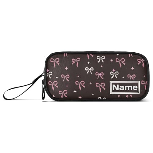 Image of Wfrish Custom Pencil Case with Name,Pink Bow Stars Personalized Pencil Bag Large Big Capacity for Student Boys Girls Kids Teen, Customized Name Pencil Box for School Office