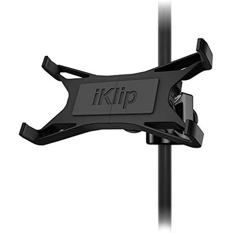 IK Multimedia iKlip Xpand Tablet Holder for mic Stands, fits iPad and Android Tablets Between 7" to 12.9" with an Adjustable 360° Swivel and Soft-Touch fit Cover