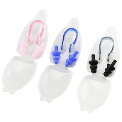 Nasenklammer Schwimmen, 3-teiliges Set Nasenklammern für Schwimmer, Satz Ohrstöpsel mit Nasenclip wird,Weiche Silikon Nasenklammer für Schwimmen Erwachsene Kinder
