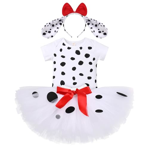 IBTOM CASTLE Toddler Baby Girl First Birthday Clothes Ladybug Dalmatian Dog Romper+Tutu Skirt W/Headband 3PCS Party Princess Smash Cake Outfits Set Photo Shoot Christmas Dalmatian Dog 12-18 Months