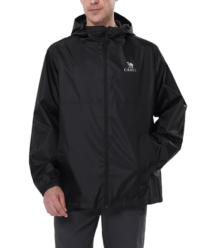 CAMEL CROWN Men's Rain Jacket Waterproof Lightweight Windproof Raincoat with Hood for Cycling Hiking Running Golf