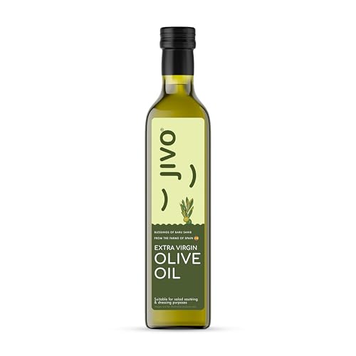 Image of Jivo Extra Virgin Olive Oil 250 ML Glass Bottle | Imported from Spain | Contains Vitamin E | Low in Saturated Fat | Natural and Cold Pressed Cooking Oil, for Dressings, Salad and Soups, Dips & Marinades.