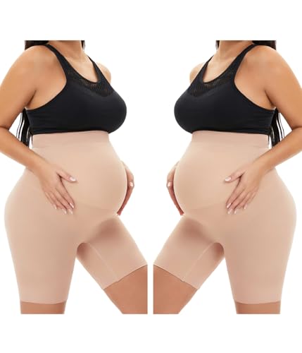 QEAUTY LAB Fajas de maternidad sin costuras para soporte del vientre, evita rozaduras de muslos, talle alto, ropa interior de embarazo   Marrón   Large