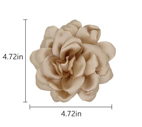 Image of Large Camellia Satin Fabric Flower Brooch Pins Hairpin for Women,ladies. (Khaki)