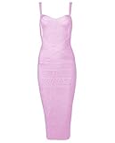 UONBOX Women's Spaghetti Strap Celebrity Midi Evening Party Bandage Dress (XS, Pink-Rayon)