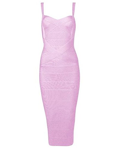 UONBOX Women's Spaghetti Strap Celebrity Midi Evening Party Bandage Dress (XS, Pink-Rayon)