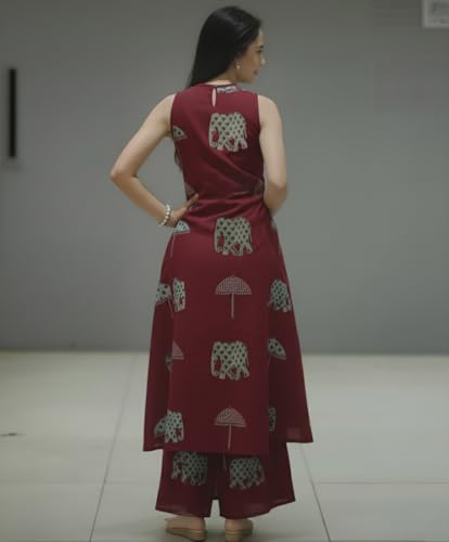 Image of GoSriKi Cotton Co Ord Set for Women | Kurta with Palazzo | Kurti for Woman | Black Printed Ethnic Outfit | Cord Style Dress | Stylish Indian Clothing Office Party Traditional Fashion Look