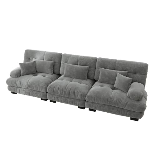 dowowdo Sofá esquinero modular de 3 plazas con función de dormir gris – Sofá nube en forma de L, asiento profundo y confort, tela chenilla, moderno