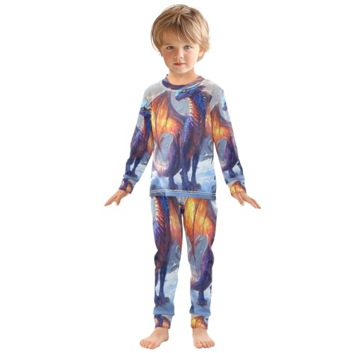 Pajama Sets Long Sleeve Dragon Standing in A Snowy Landscap Soft Comfy Sleepwear 2 Piece PJS 3-8T2