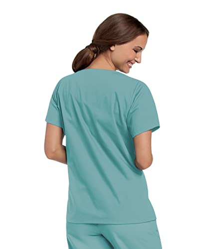 Landau Women's Standard Essentials Relaxed Fit 4-Pocket V-Neck Scrub Top 8219, Sea Mist, Medium #TOP2