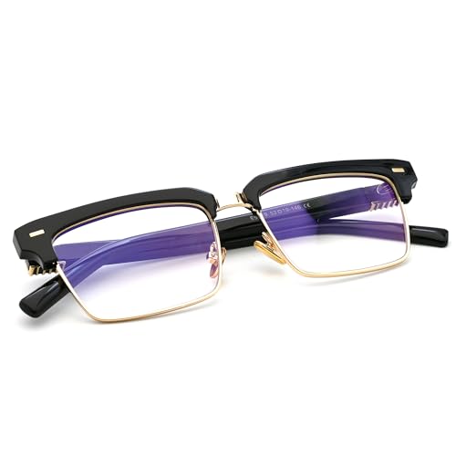Image of Semi Rimless Rectangle Blue Light Glasses Men Women Black Square Eyewear
