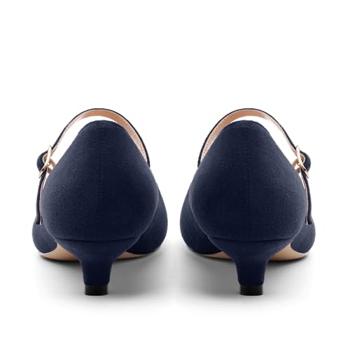 Women's Pumps Low Kitten Heel Mary Janes Closed Suede Pointed Toe Dress Shoes for Women Party Wedding Office 1.4 Inch4