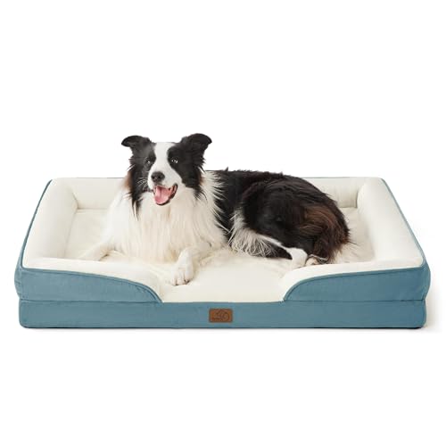 Image of Bedsure Orthopedic Dog Beds Large Sized Dog - Washable Large Dog Cat Bed Waterproof, Comfort Dogs Couch Sofa with Washable Removable Cover, Pet Bed with Nonskid Bottom, Dune Haze Blue, 35 inch