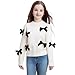 Danny D Girl' s Bow Crew Neck Pullover Sweaters Girl Children Long Sleeve Knitted Sweater (US, Age, 4 Years, White)