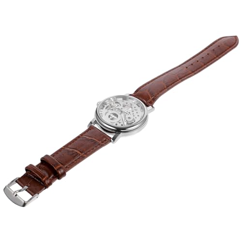 ANDRESLAD 036 Orologio da Uomo a Carica Manuale Cinturino in Pu Marrone Argento Quadrante Rotondo Movimento Meccanico Ad Alta Precisione