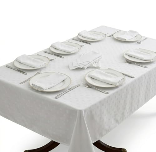 SalGiu Tovaglia con Tovaglioli Servizio da Tavola Set Completo Tinta Unita Elegante (Bianco, 12 Posti)