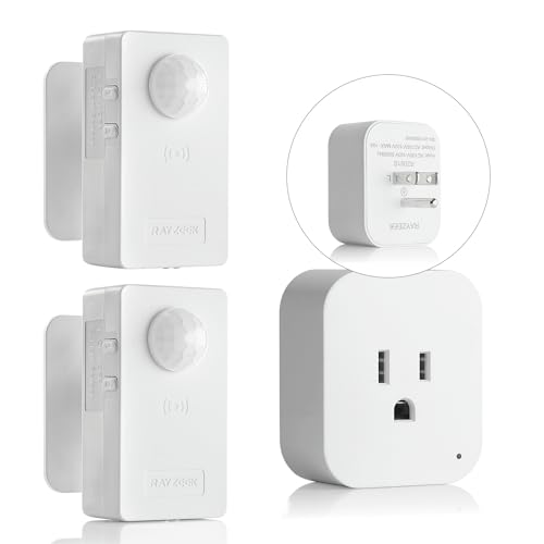 RAYZEEK Wireless Motion Sensor Control Outlet with Light Sensor,No WiFi/No APP, 2 PIR Sensor Switch Control 1 Plug for Christmas Tree Lights,Fans,Household Appliances,10A/1100W