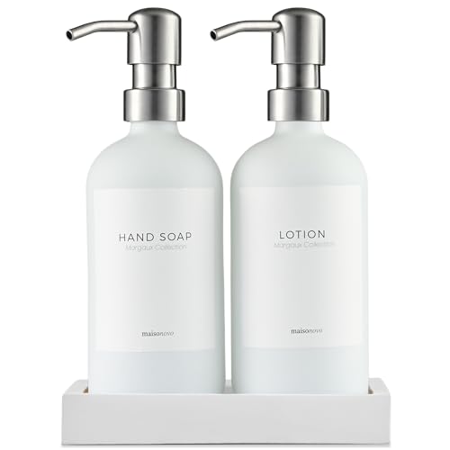 MaisoNovo Ensemble Distributeur Savon et Lotion Blanc Pompes Argent