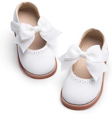 Kiderence Toddler Little Girls Mary Jane Dress Shoes School Oxford for Girls White Flats Size 8M
