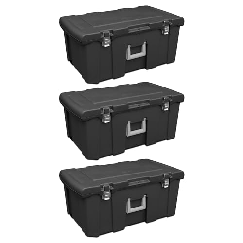 Sterilite 3-Pack Wheeled Footlocker, Lockable Plastic Utility Storage Bins w/Lids, Black – Heavy-Duty Organizing Containers for Home, Office, Garage, and Basement