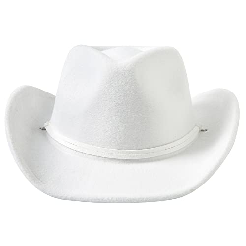 Image of Jastore Kids Girls Boys Wide Brim Western Cowboy Cowgirl Hat with Wind Lanyard Felt Fedora Hat