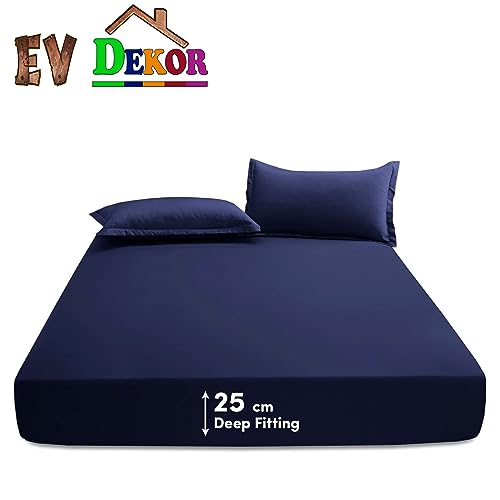 Ev Dekor Fitted Sheet Super King, Navy, Deep Pocket Bedsheet 10inch (25 cm), Soft Brushed Microfiber Fabric - Image 2