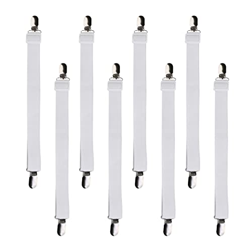 Beedsooth 8 Piezas Elásticas Tirantes Ajustables Sujetador Debajo del colchón de Cama, Hoja de Cama Correas para Funda de Tablas de Planchar y Sábanas o sofás - Extender (60-200cm),Blanco Cover