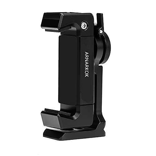Metal Phone Tripod Mount with Cold Shoe,360 Rotation,Compatible with iPhone 13 12 Pro Max Tripod Mount,Sumsung Smartphone Mount Holder Adapter,Cell Phone Clamp,Video Rig Mount Live Streaming
