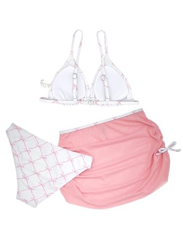 Image of Girl's 3 Piece Sets Floral Print Bikini Swimsuit High Waisted Bathing Suits with Beach Skirt Coverups