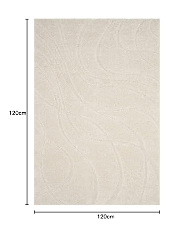 Image of Export Quality Microfiber Hand Woven Shaggy Carpet Collection with 2 inch Pile Height Carpet for Living Room & Hall Size 4x4 feet Square coular IvoryA