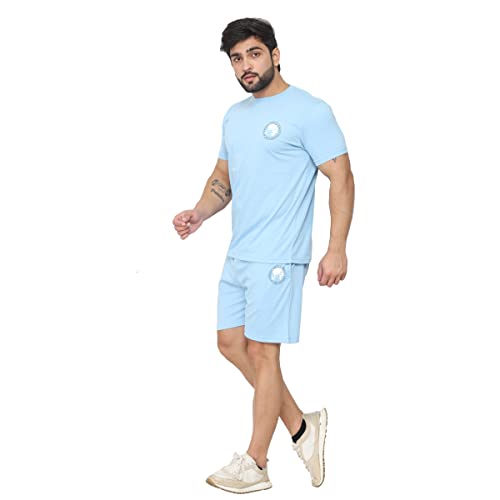 Image of D-GREEN Men's Basic Solid Cotton Round Neck Tracksuit for Athletics Jogging Gym and Sports