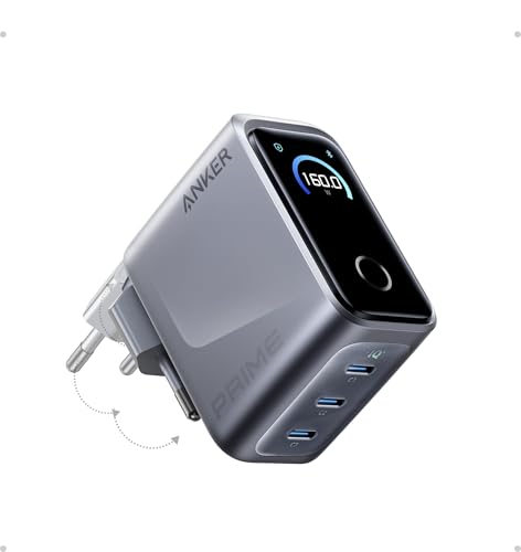 Image of Anker Prime USB-C 160W Compact Charger 3 Port Smart Display Touch Control 140W UltraFast Mode for Laptops, MacBook, iPad, iPhone 17 /16 /15 Series and More