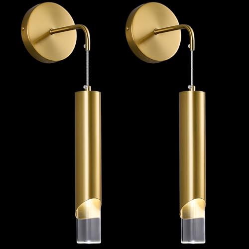 Image of Gold Wall Sconces Set of Two Modern LED Wall Lights Acrylic Wall Lighting Bathroom Vanity Light Fixture Indoor Wall Fixture for Bedroom Bedside Living Room Corridor Hallway