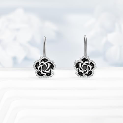 URONE Flower Earrings 925 Sterling Silver Poppy/Rose/Orchid/Cherry Blossom Leverback Earrings Flower Jewelry Gift for Women4