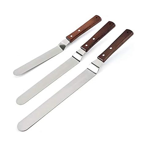 Offset Cake Icing Spatula, Angled Spatula with Wooden Handle Stainless Steel Cake Cream Icing Spatula Set of 6-8-10 Inch by LokiLux Cover