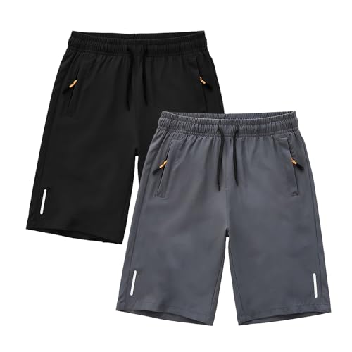 Catálogo de Ropa de Netball para Niño Top 5. 49 SHOOYING - Paquete de 3 pantalones cortos deportivos de secado rápido para niños, Gris oscuro/Negro, 13-14 Años