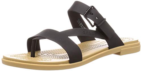 Crocs women's tulum toe post sandals, black/tan, 7