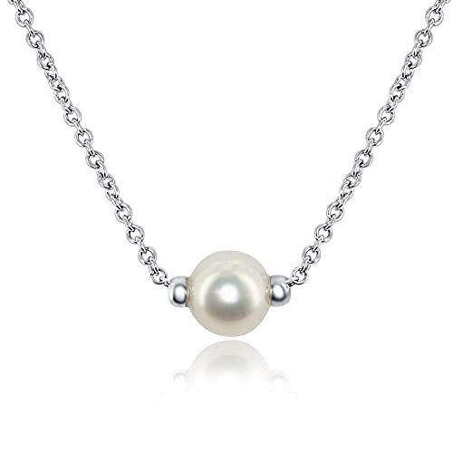 .925 Sterling Silver Pearl Necklace with Freshwater Cultured White Round 6.5-7mm Pearl and 18" Cable Chain Beautiful Pearl Pendant Necklace Jewelry for Women3