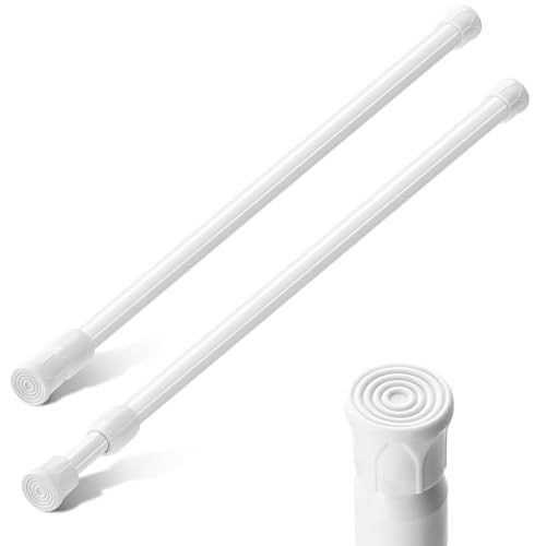 Aisoso 2 PCS Spring Tension Curtain Rods Telescoping Small Short Window Rod No Drilling for Window Bedroom Kitchen Bathroom Cupboard White 16 to 28 Inches