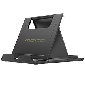 MoKo Phone/Tablet Stand, Foldable Tablet holder Fit with iPhone 14/14 Plus/14 Pro/14 Pro Max, iPhone 13 Pro Max/13 Pro/13, iPhone 12/12 pro, iPad Pro 11, iPad Air 4/Mini 6 2021, iPad 9th 10.2″, Black