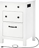 4 EVER WINNER Nightstand with Charging Station Set of 2, White End Side Table with Charging Station and 2 Storage Drawers and Flip Tabletop, Beside Stands for Small Space, Bedroom, Living Room