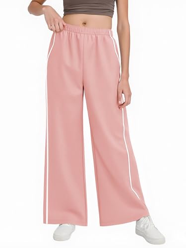 Haloumoning Girls Wide Leg Track Pants Kids Baggy Striped Parachute Pants Athletic Joggers with Pockets 5-14Y