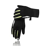 防寒グローブ キッズ 防寒手袋 子供用【裏起毛・タッチパネル対応・滑り止め・撥水加工】サッカー 手袋 ジュニア 防風 保温 耐磨耗性 自転車グローブ 通学通園 登山 サ イクル サッカー スポーツ 男の子 女の子 (ブラック+グリーン, M)